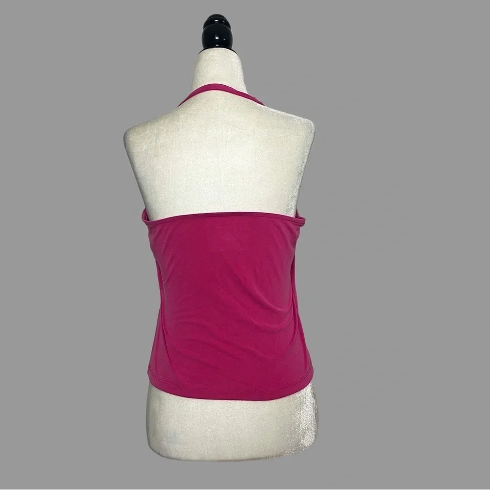 ❤️ M ❤️ NWT Anthro Halter Pink Tank Top Cowl Neck Bright Pink Barbie - Picture 2 of 6